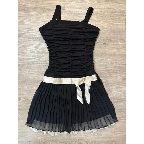 Vintage Y2K Ruched Accordion Pleat Drop Waist Mini Dress XS Preppy Party Date - Picture 7 of 12